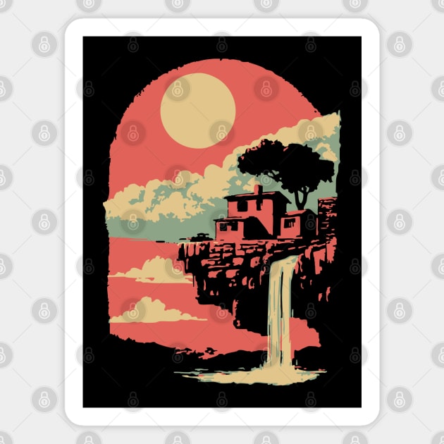 Cliffside Sanctuary at World's End - Surreal Waterfall Landscape Magnet by TuncGK